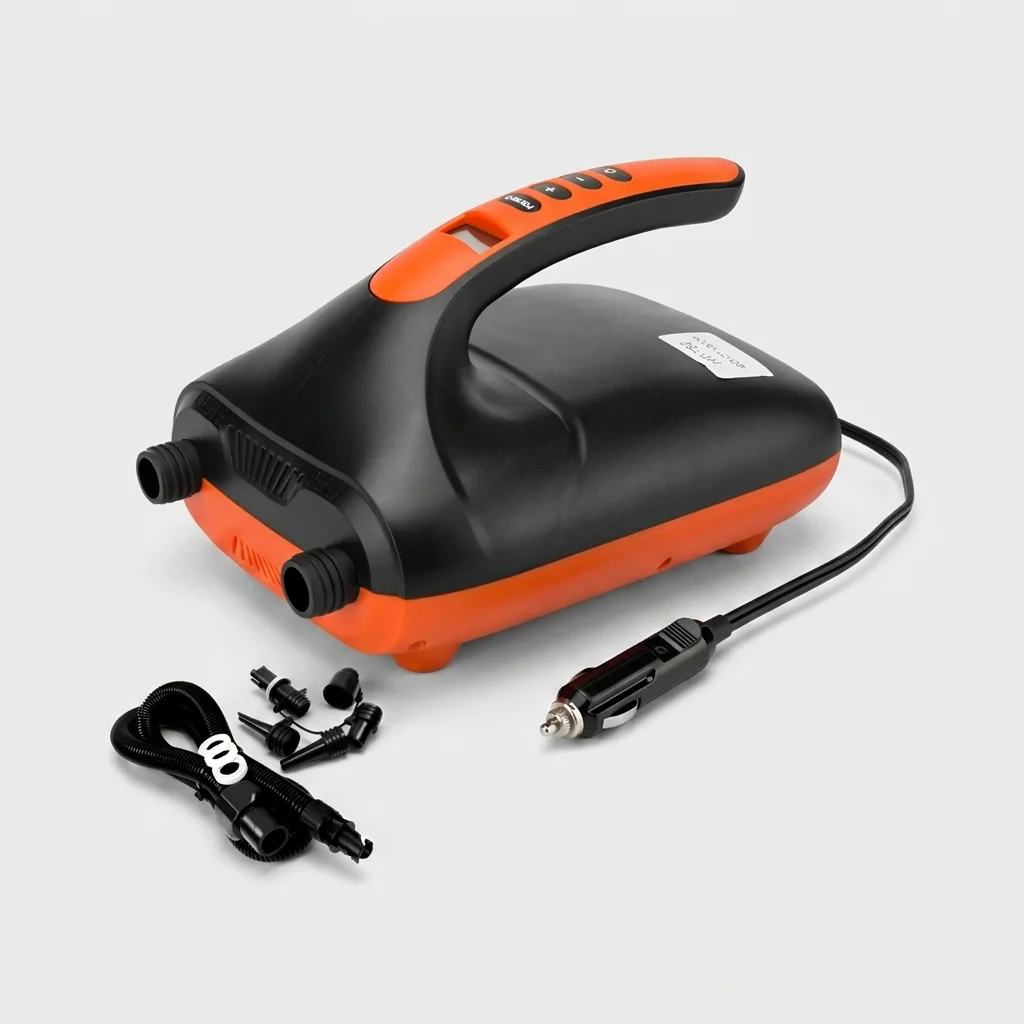 Bomba de ar elétrica 12v YouRoo com display digital sobre a plataforma de um barco